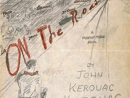 La bozza di una copertina disegnata da Jack Kerouac per Sulla strada